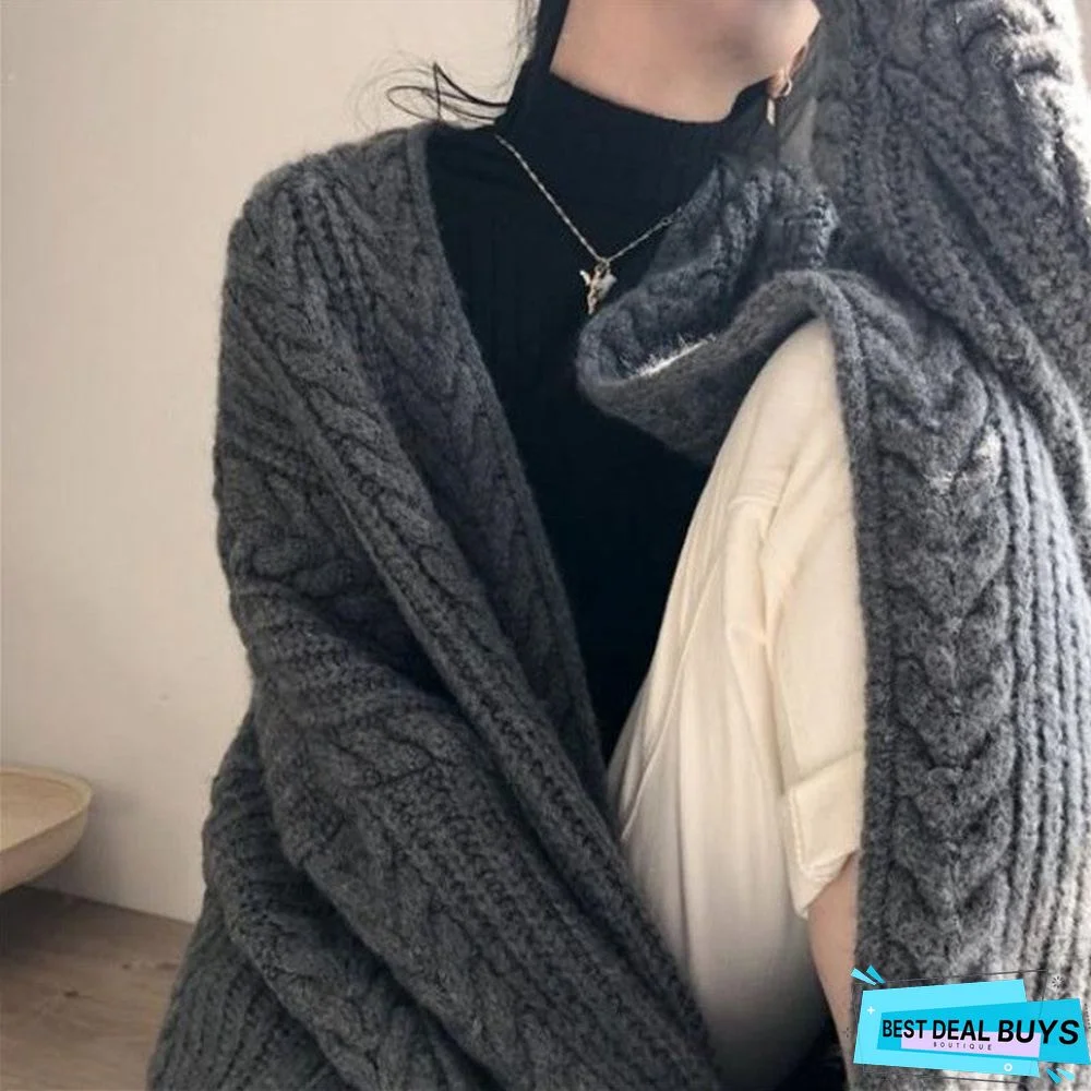 Autumn New Long Knit Cardigan Long Sleeve Lazy Twist Sweater Coat
