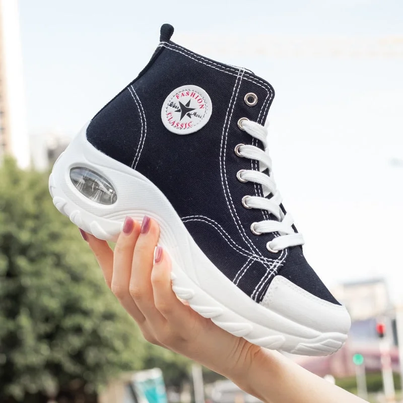 2022 Spring Platform Sneakers Women Cushion High-top Vulcanized Shoes Ladies Comfortable Casual Shoes Breathable Red Shose Women