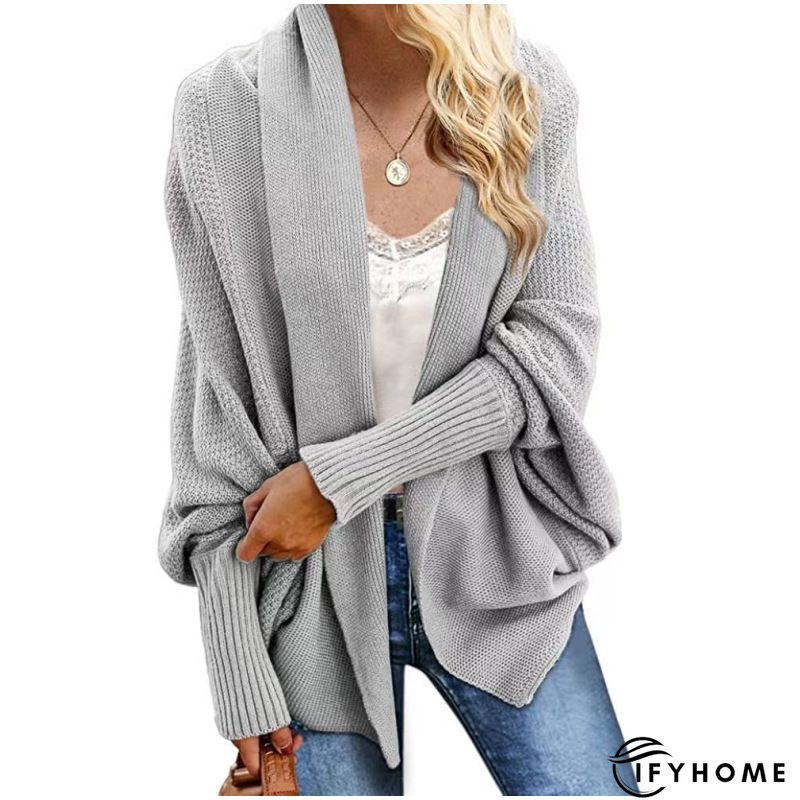 Gray Open Front Shawl Neckline Cardigan | IFYHOME