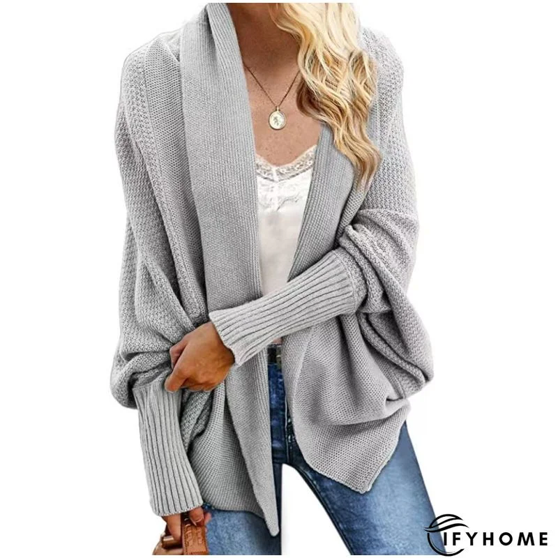 Gray Open Front Shawl Neckline Cardigan | IFYHOME