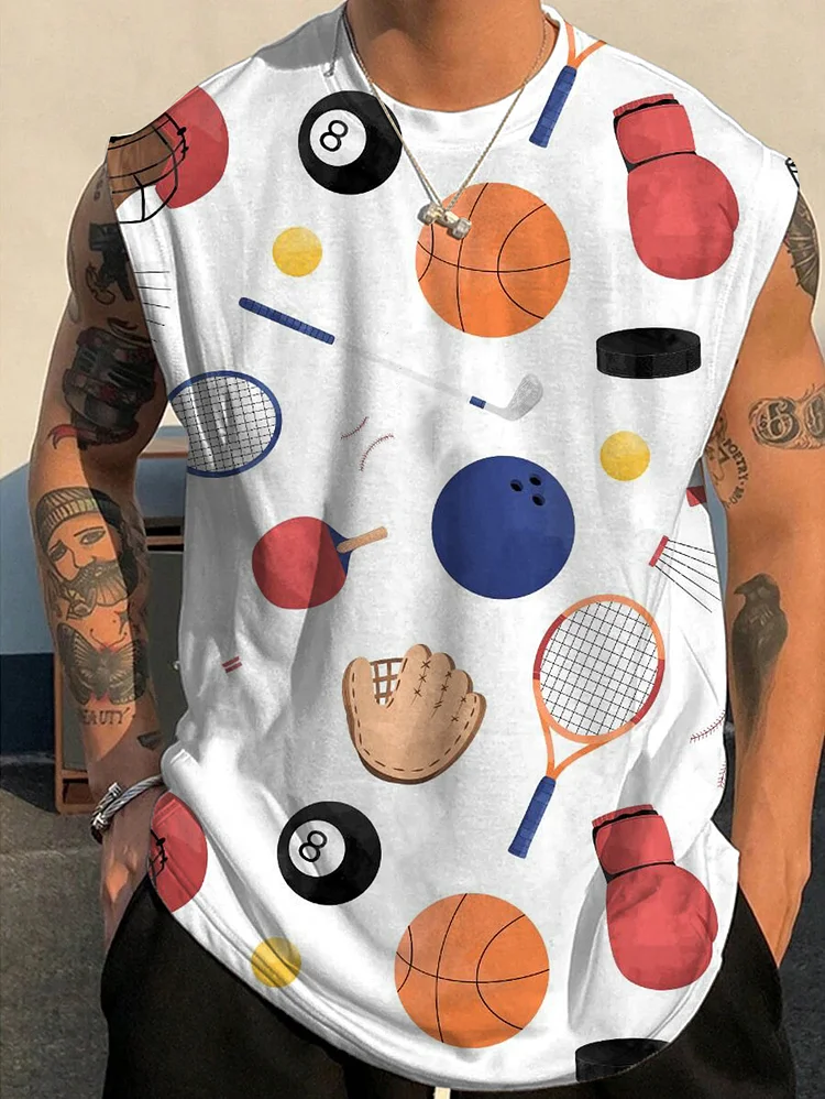 Men's Ball Game Pattern Printed Workout Tank Top
