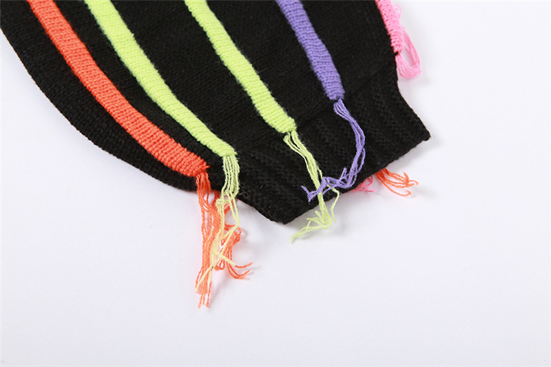 Women Clothing Autumn Winter Street Shooting Knitwear Color Matching Tassel Wild Casual Sweater - Ootddress