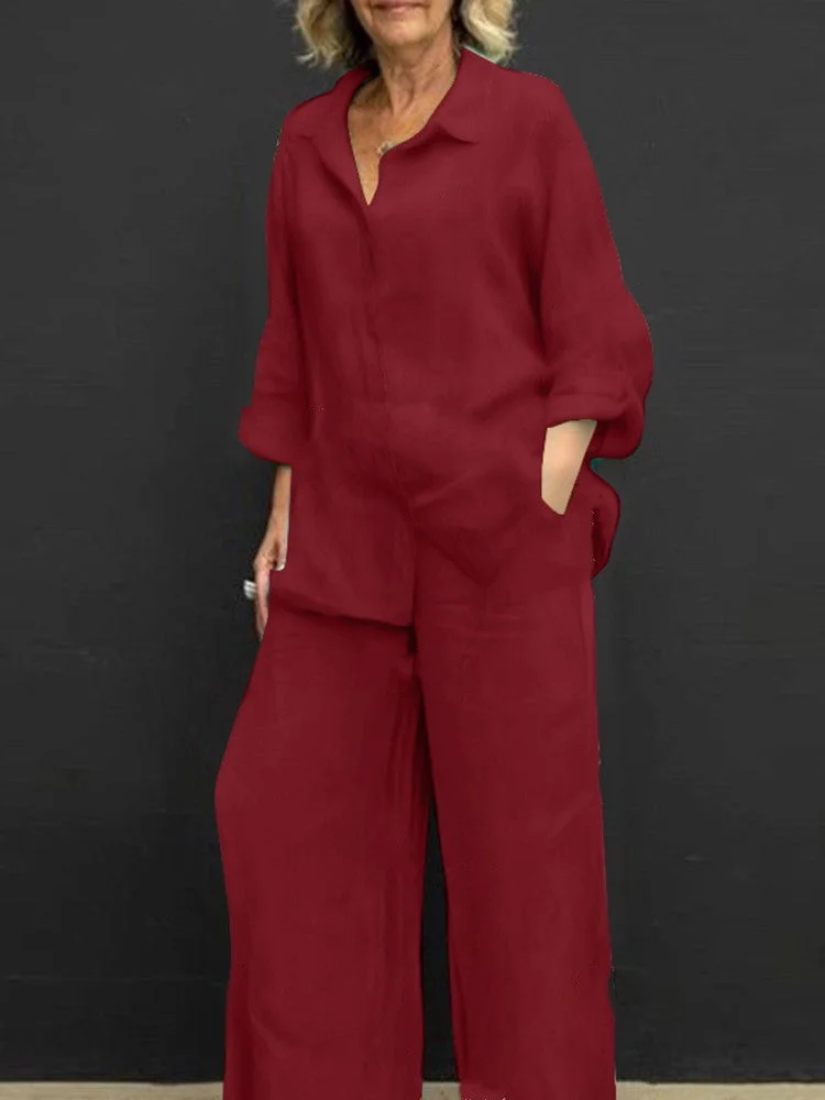 Spring Long-Sleeved Top Wide-Leg Pants Two-Piece Casual Suit