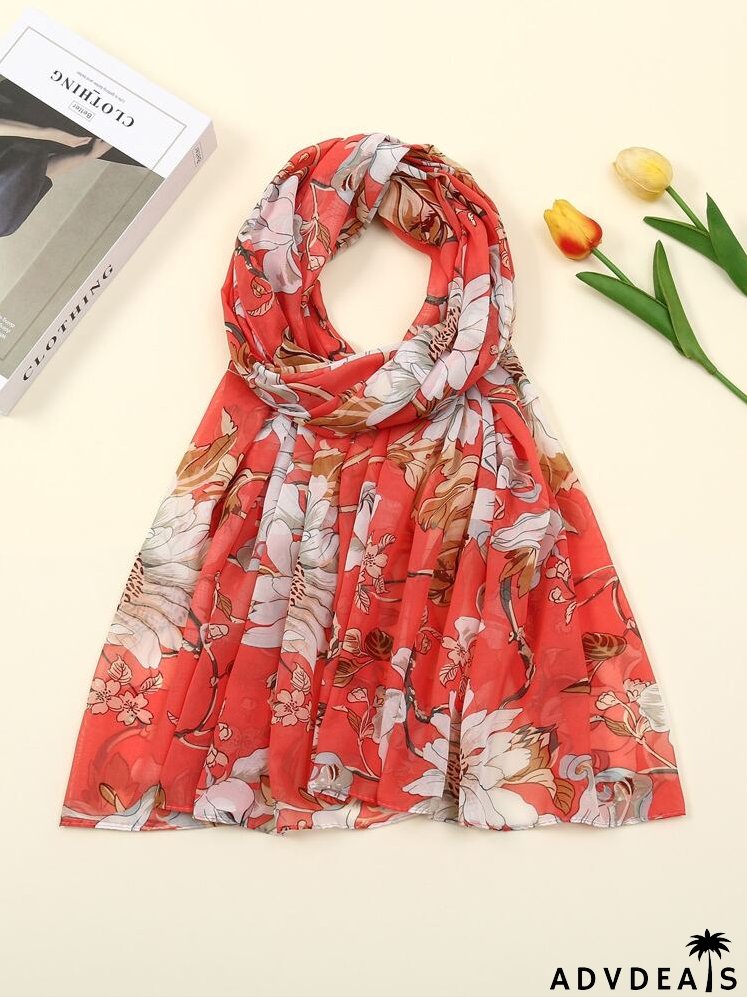 Floral Print Chiffon Scarf