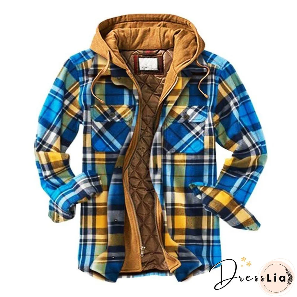 Men's Checkered Textured Winter Thick Hooded Jacket