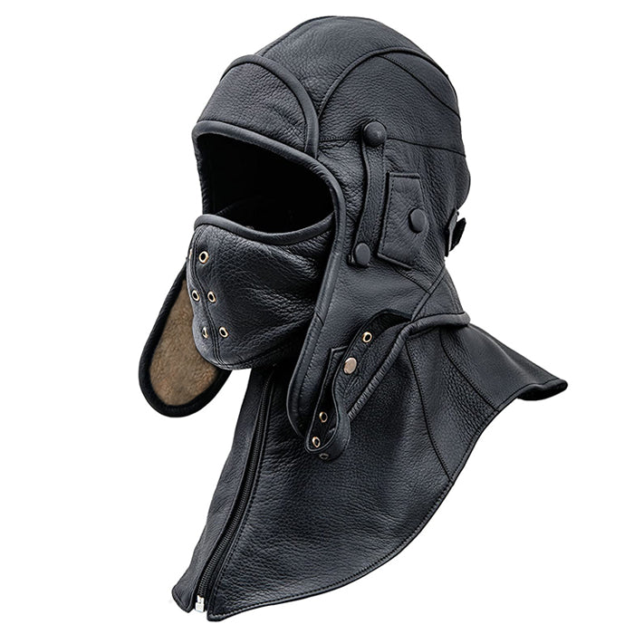 Genuine Leather Aviator Trapper Cap with Mask and Collar