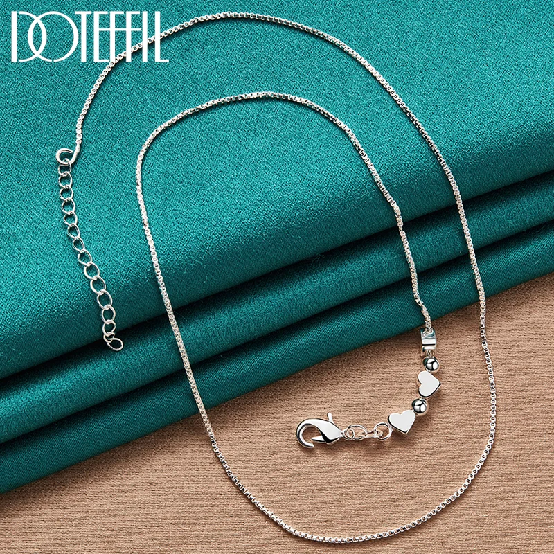 DOTEFFIL 925 Sterling Silver Box Chain Heart Smooth Bead Pendant Necklace For Women Jewelry