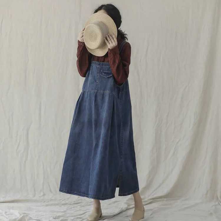 Queenfunky cottagecore style Cotton Denim Overall Dress QueenFunky