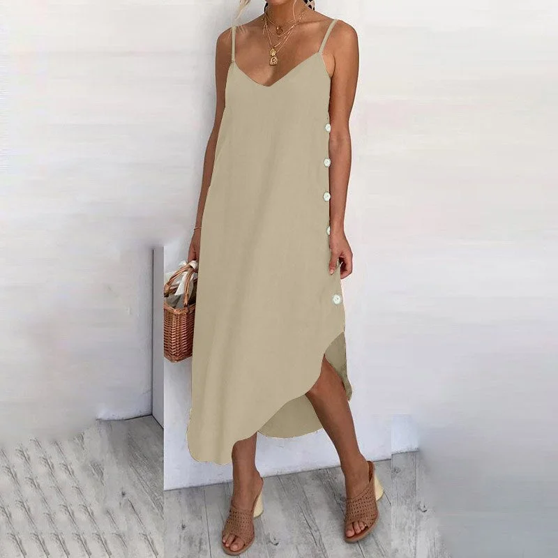 Womens Summer Sundress Sexy Spaghetti Straps Beach Dress 2022 Celmia Casual Loose Buttons Asymmetrical  Vestidos Robe