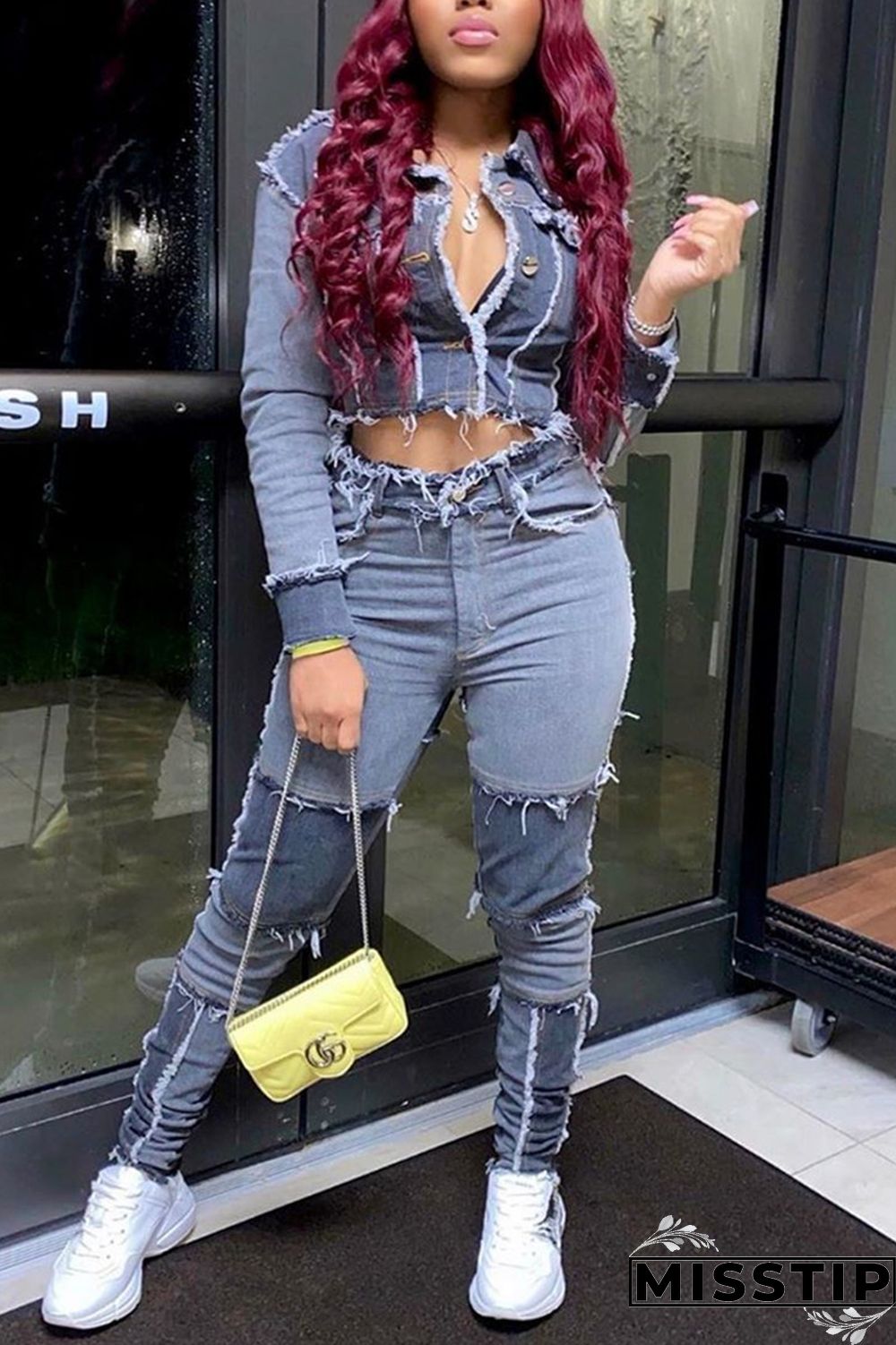 Grey Fashion Casual Long-sleeved Short Denim Jacket