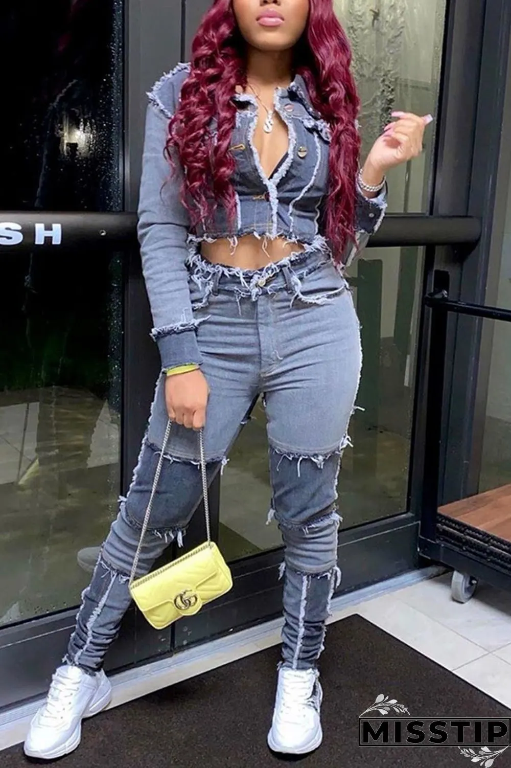 Grey Fashion Casual Long-sleeved Short Denim Jacket