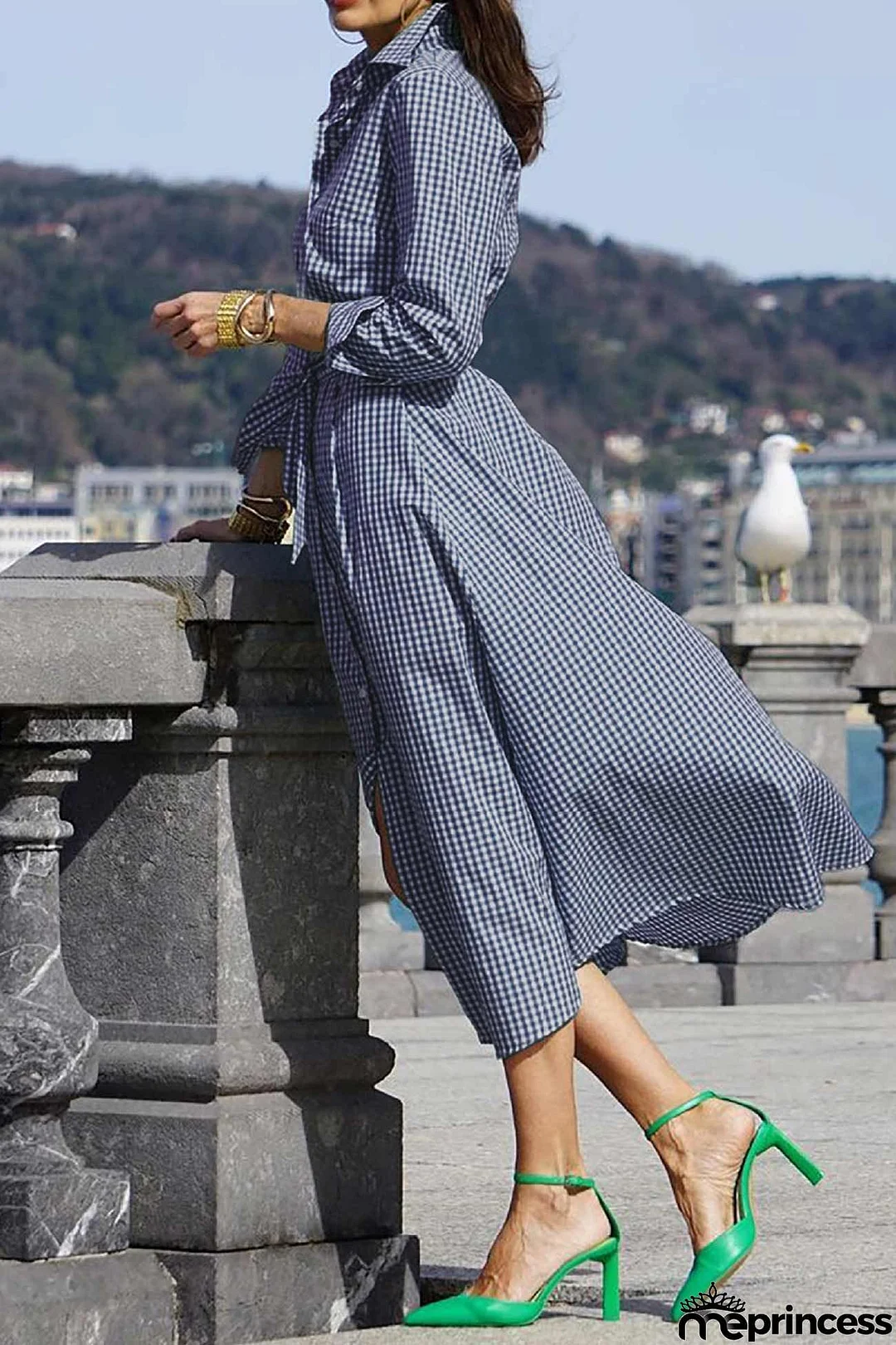 Plaid Tie-waist Shirt Dress