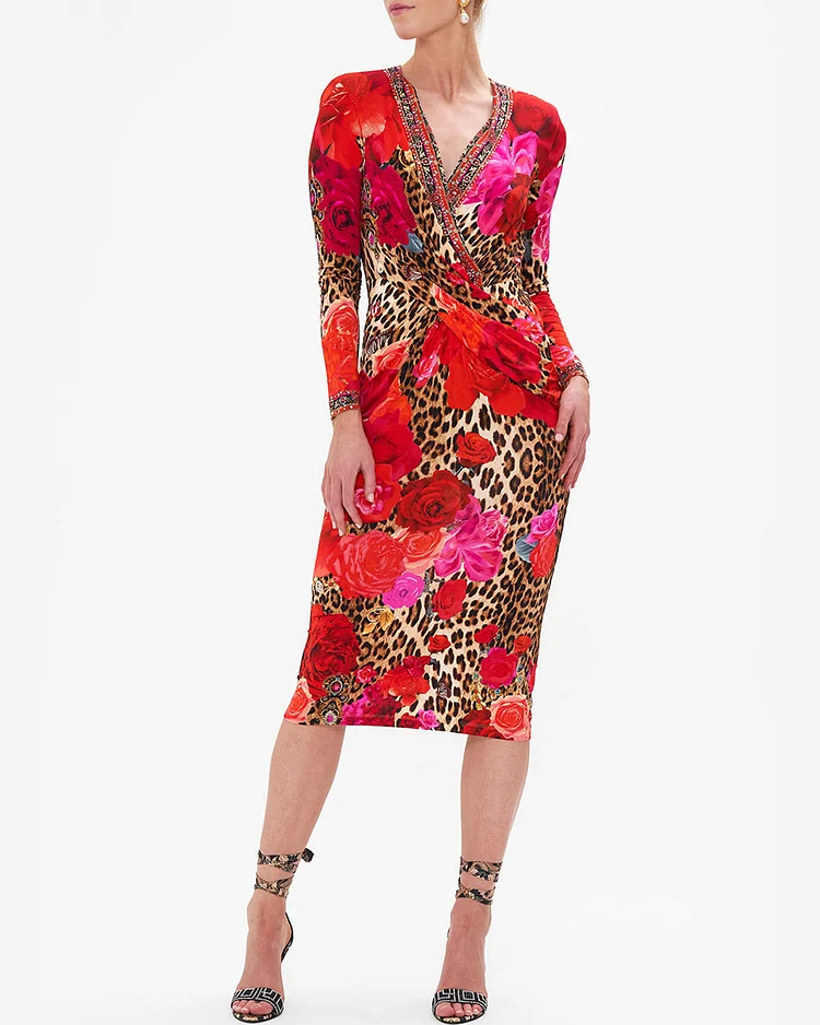 V-Neck Midi Cross Front Dress_