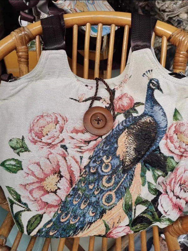 Women’s Large Canvas Elephant Ethnic Style Square Zipper Shoulder Bag