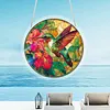 (18.5cm)DIY Acrylic Jigsaw Puzzle Window Hanging with Hanging Chain DIY Stained Glass Decoration Round Window Puzzle Decor for DIY Craft Project (Flower Bird)