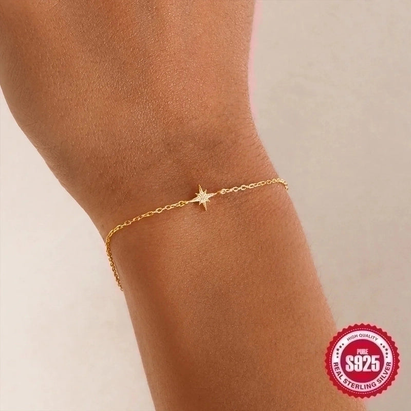 Sterling Silver Minimalist Star Plating Inlay Zircon Bracelets