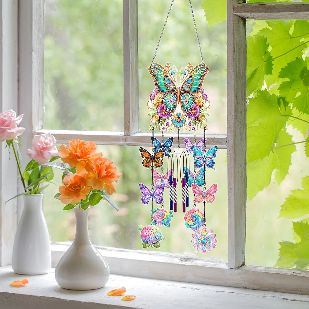 DIY Butterfly Wind Chime Double Sided Diamond Painting Hanging Pendant Home Decor