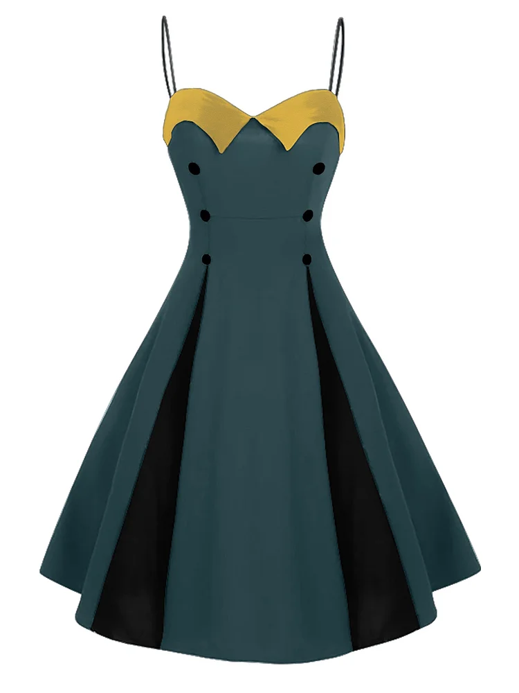 Loki's Style 1950s Straps Button Swing Dress
