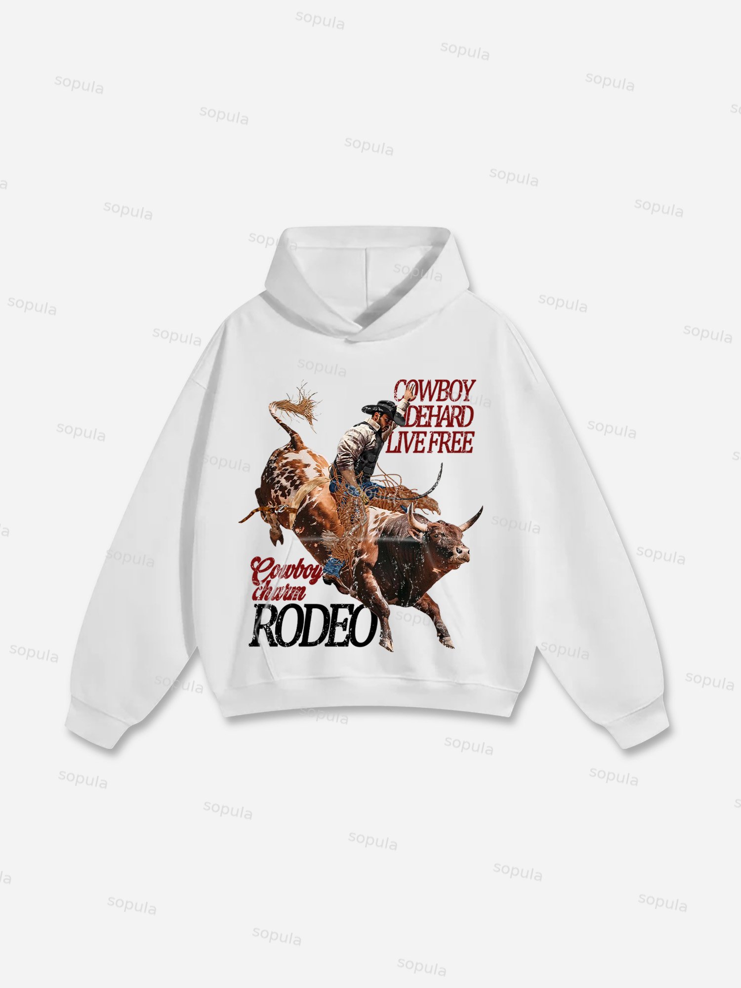 Rodeo Cowboy Charm Print Cotton Hoodie - SOPULA