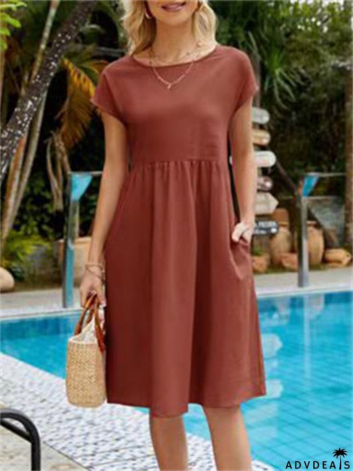Simple Classy Round Neck A-line Ladies Dress