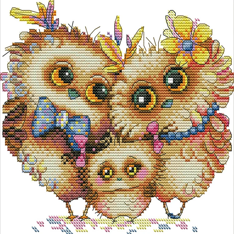 Joy Sunday Owl Family 14CT Stamped Cross Stitch 22*21CM