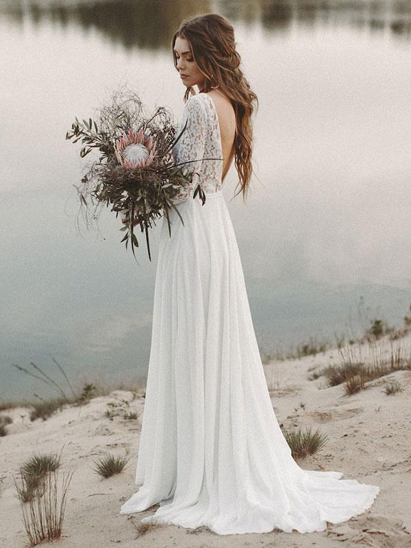 Beautiful Long Sleeves Lace Boho Bridal Gown