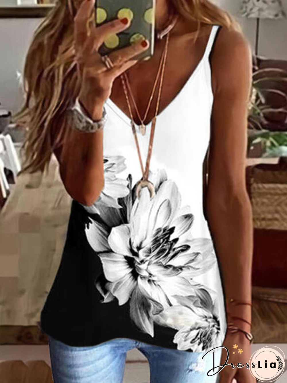 Floral Spaghetti Casual Loosen Short Sleeve T-Shirt