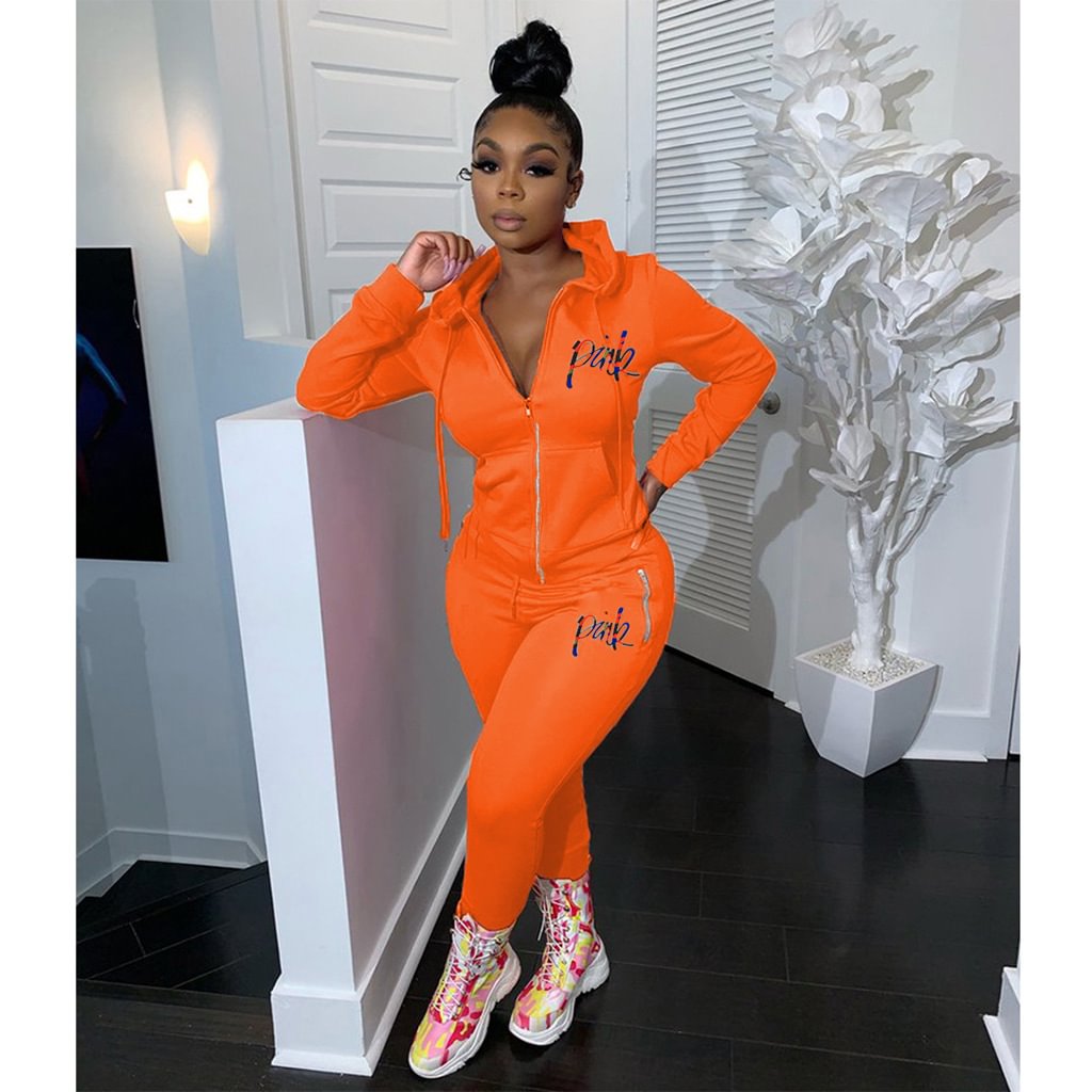 Women's Embroidered Solid Color Personality Sports Sweater Two-piece Set Tops