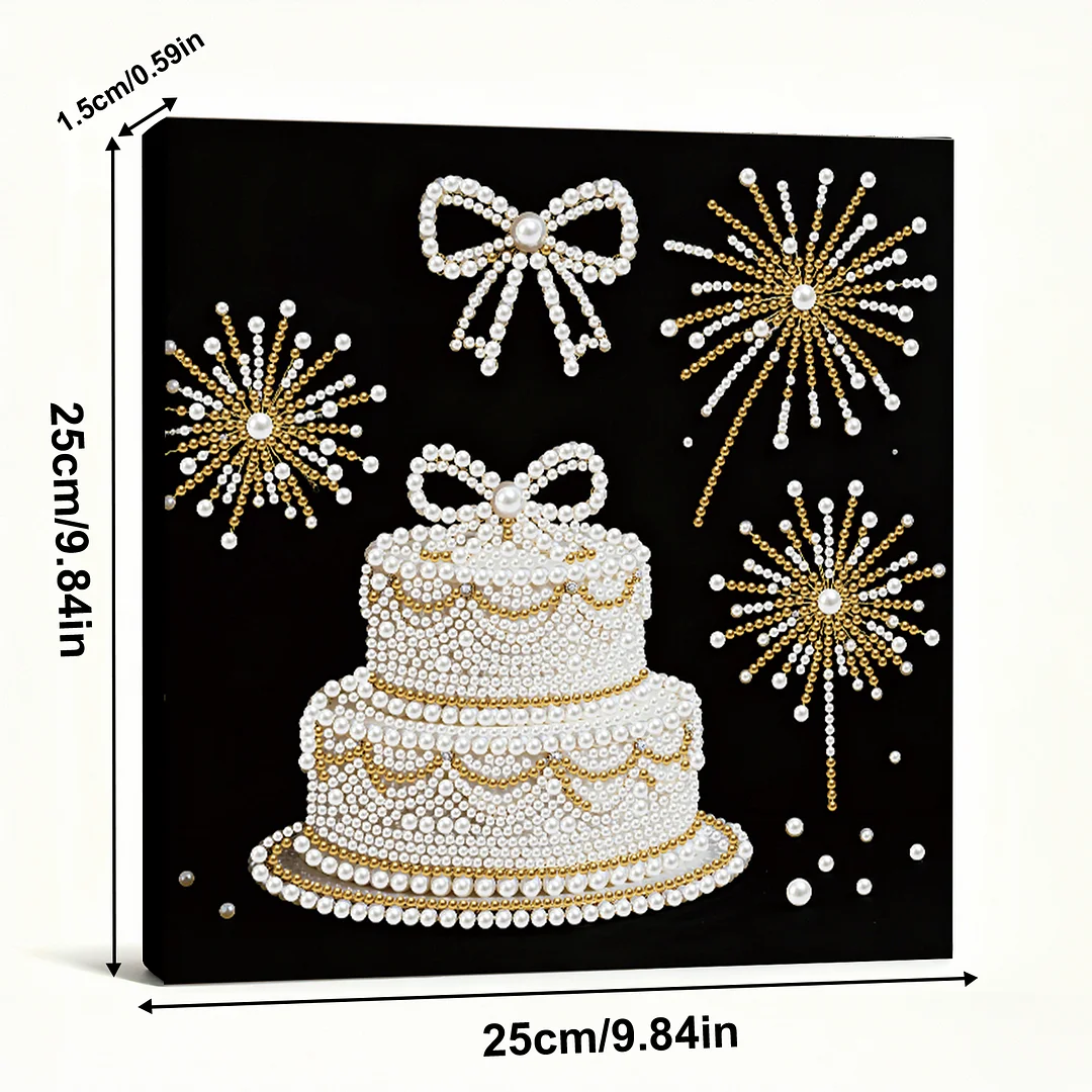 Cake DIY Pearl Art Diamond Painting Kit for Adults Home Decor 25x25cm With Frame