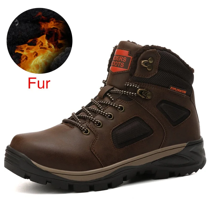 DEKABR Split Leather Men Waterproof Warm Boots Men Casual Shoes Fashion Ankle Boots For Men High Top Outdoor Winter Men Boots
