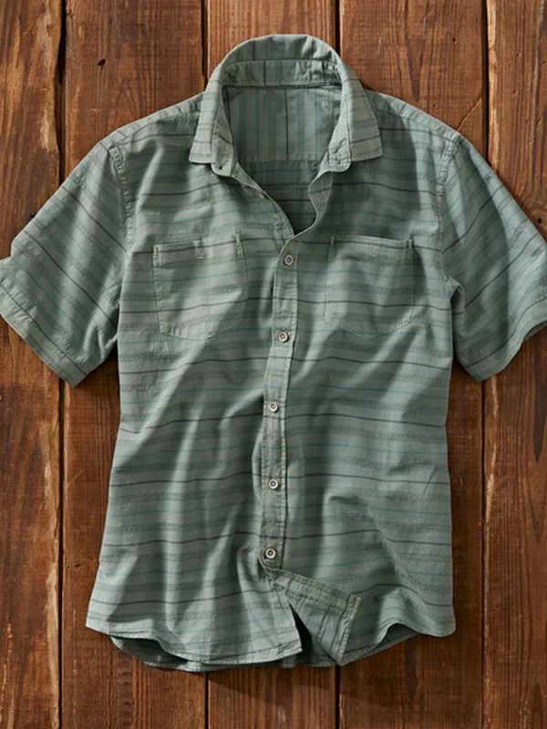 Men's multicolor lattice pattern cotton linen shirt