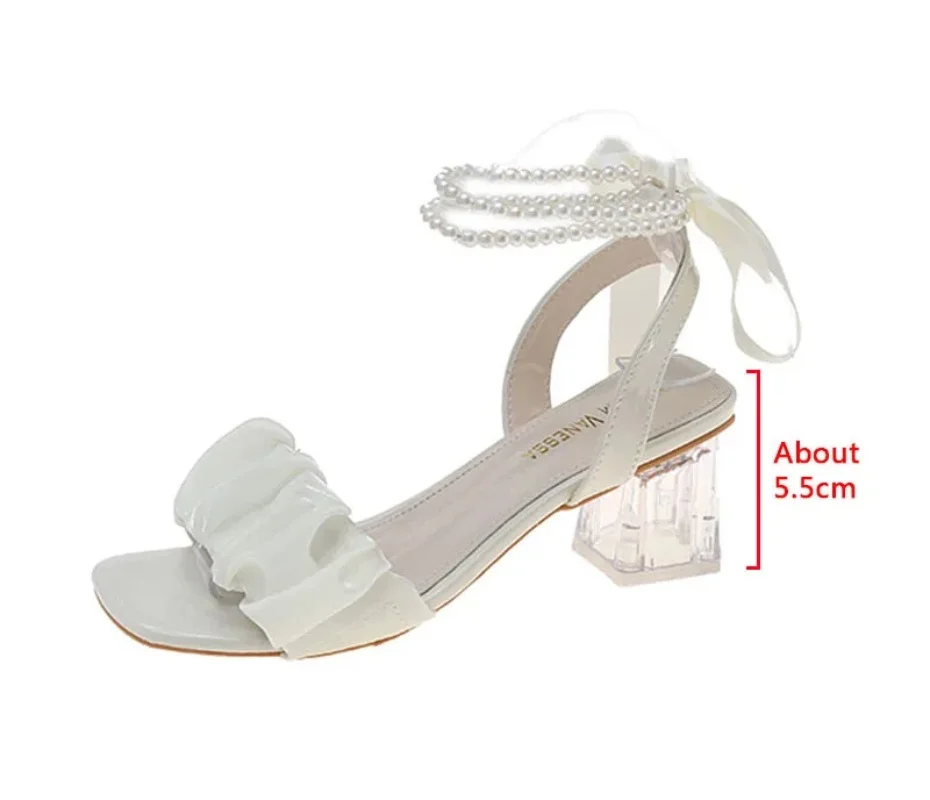 Zhungei Shoes for Women Block Heels Pearl Sandals Med Suit Female Beige All-Match Chunky 2023 Girls Medium Clear Black Gladiator
