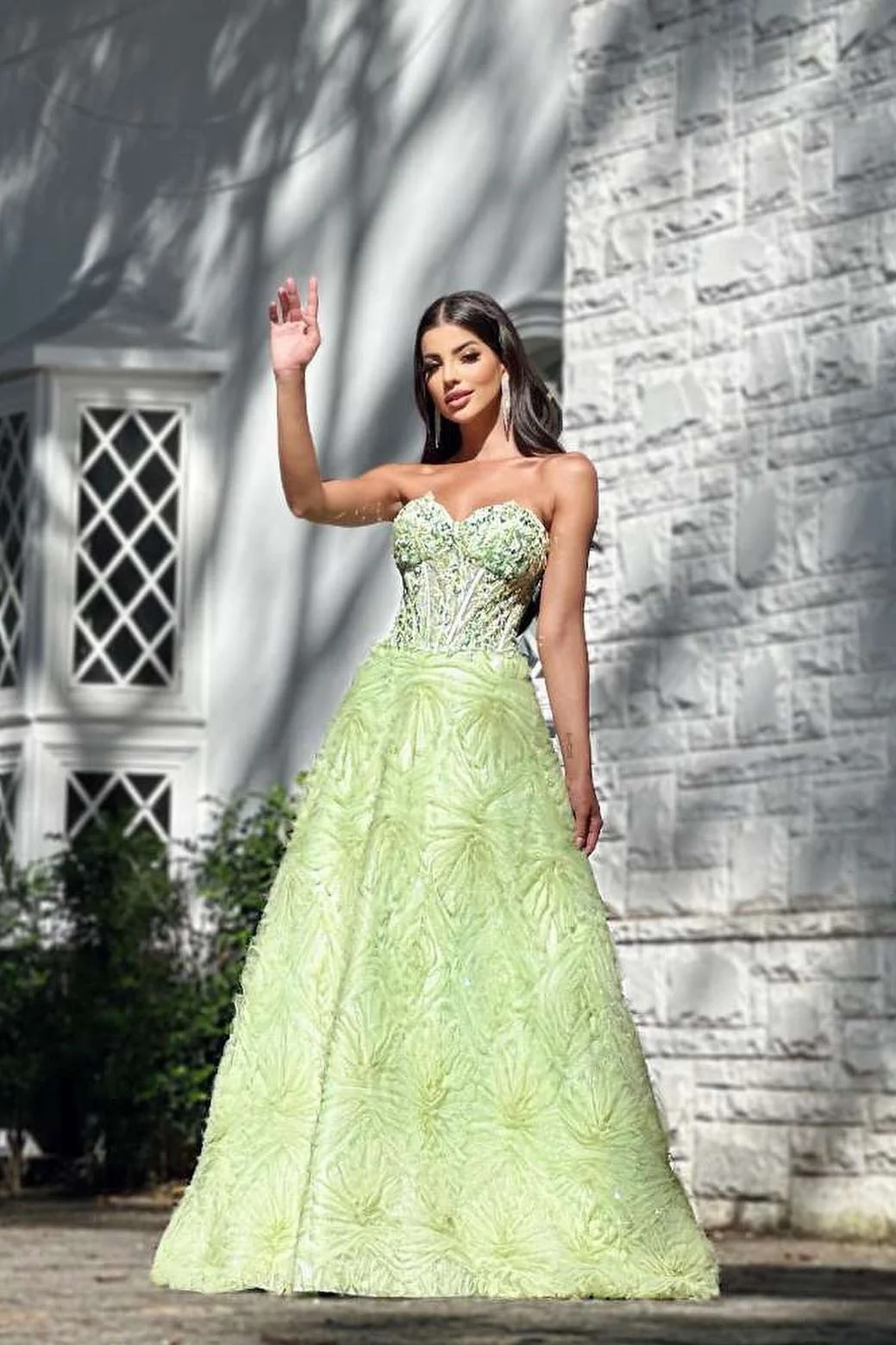 Elegant Green Sweetheart Evening Dress With Beads | Ballbellas Ballbellas