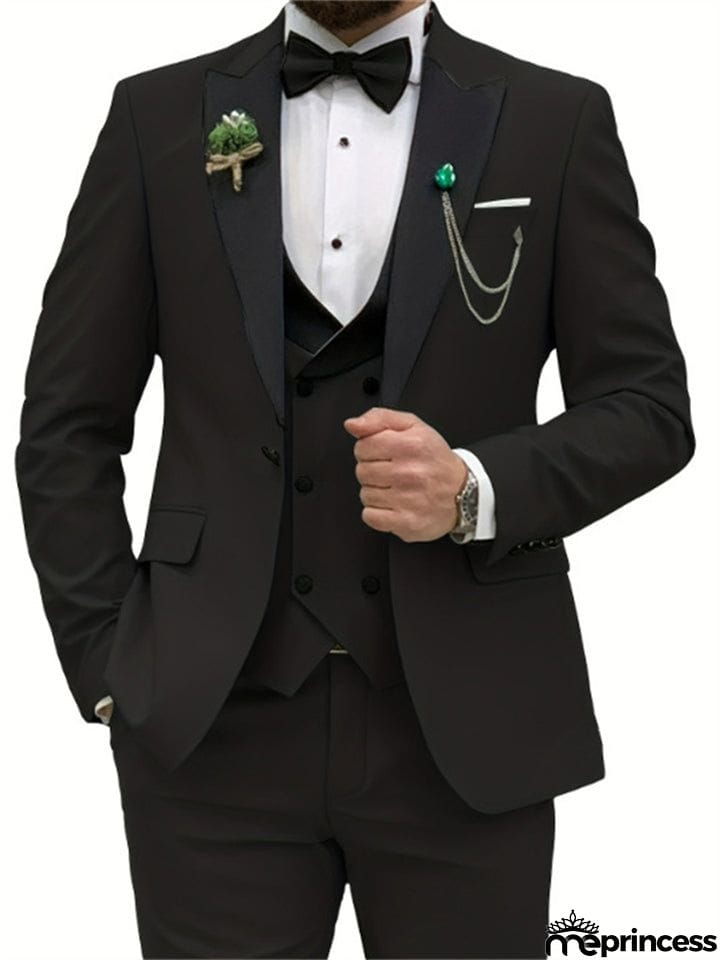 Men's 3 Piece Wedding Prom Suits Bridegroom Blazer + Vest + Pants
