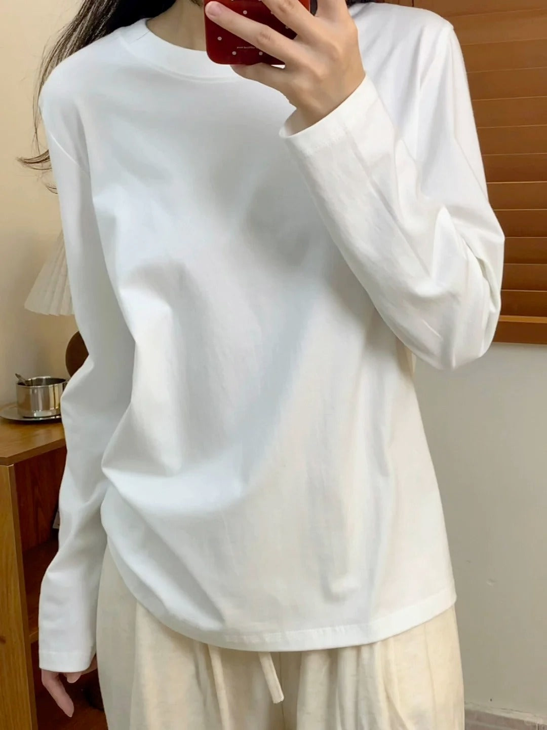 Aiertu black sweater dress outfit Basic Pure Cotton T-shirt Men's and Women's White Bottoming Shirt Autumn Simple Casual Shoulder Long Sleeve Top Inner Wear aiertu