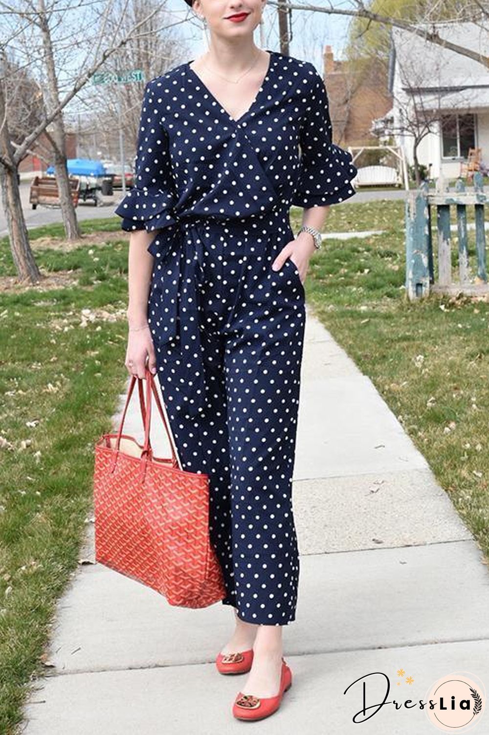 Polka Dot Hlaf Sleeve Jumpsuit