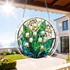 (18.5cm)DIY Acrylic Jigsaw Puzzle Window Hanging with Hanging Chain DIY Stained Glass Decoration Round Window Puzzle Decor for DIY Craft Project (Stained Glass Flower)