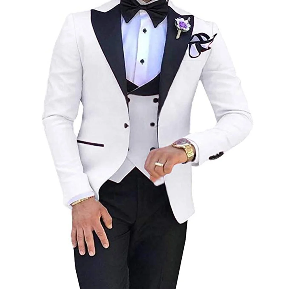 Inongge New Arrival  Custom Made Slim Fit Groom Wear Peak Lapel Wedding Suit 3 Pieces Suit Set (Jacket+Pant+Vest+Bow) Costume Homme