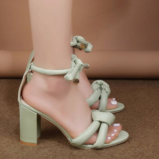 Women's peep toe ankle tie-up block heels sandals