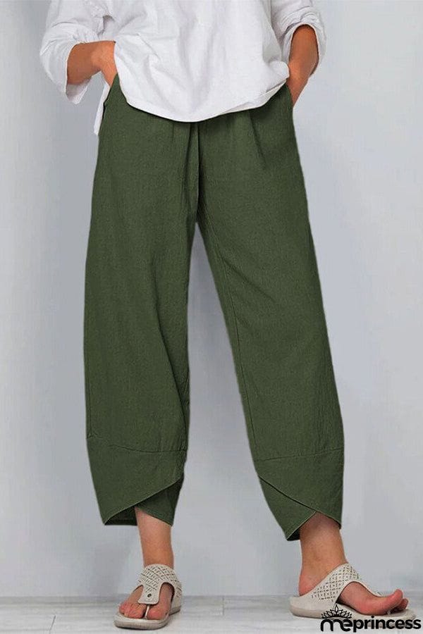 Women's Cotton Linen Simple Loose Casual Ninth Pants