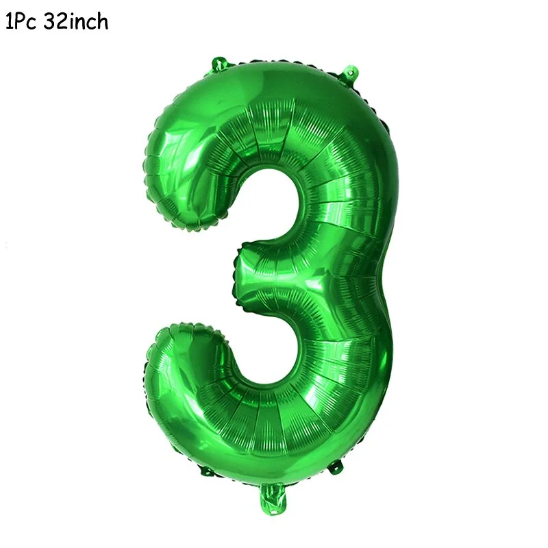 11Pcs Green Foil Number Balloons Dinosaur Latex Balloon Kids Jungle Theme Birthday Safari Forest Party Decorations Baby Shower