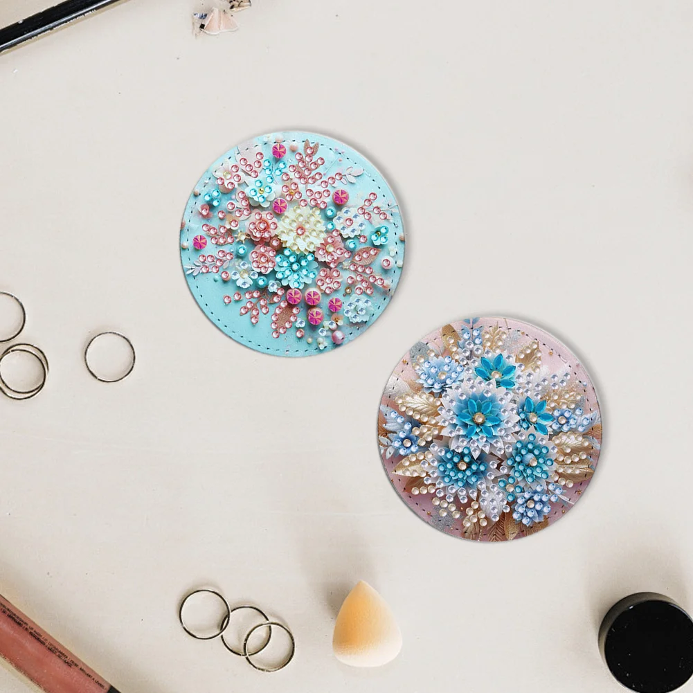 DIY Diamond Art Portable Cosmetic Mirror Home Diamond Painting Crafts (Flower)