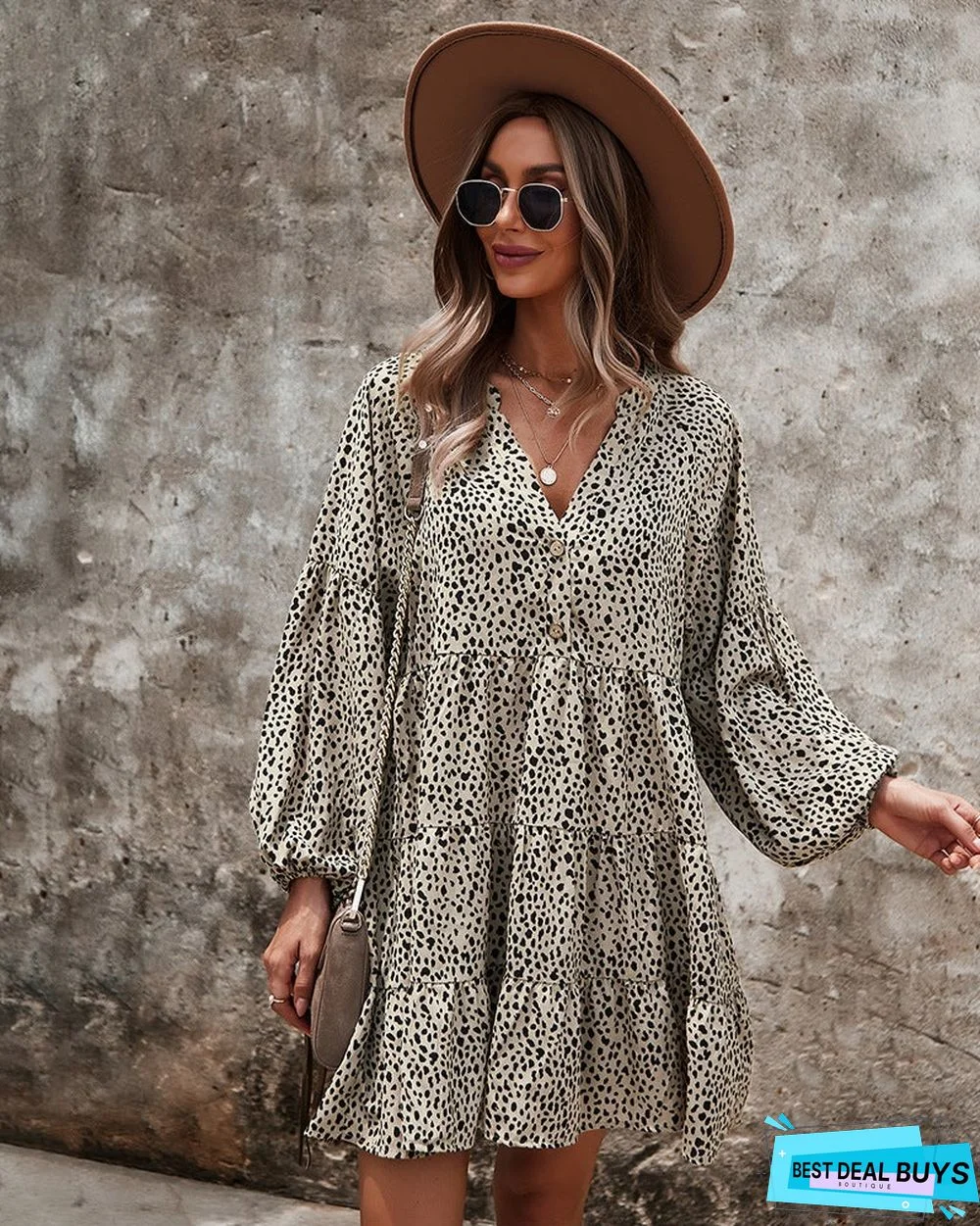 European and American Long Sleeve Fashion Women's Leopard Print Dress
