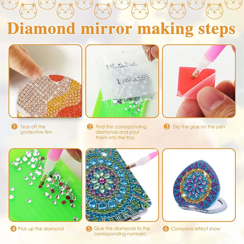DIY Diamond Art Mosaic Makeup Mirror Paint by Number Kits Mandala