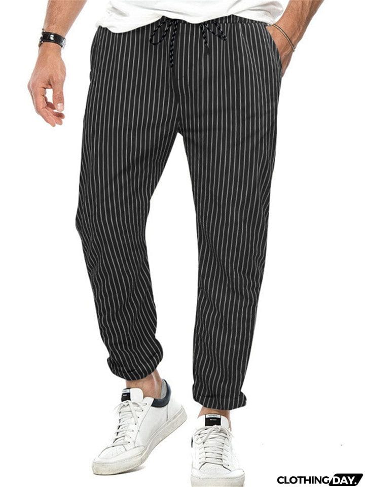 Men's Relaxed Fit Striped Straight-Leg Trousers