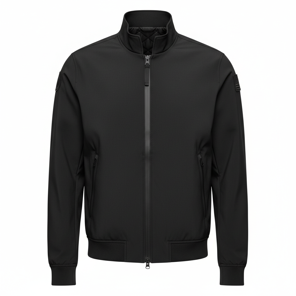 thesupersurf Black Zip-Up Bomber Jacket with Quilted Collar 