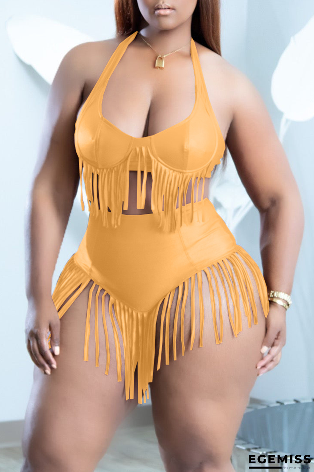 Yellow Sexy Solid Tassel Swimwears | EGEMISS