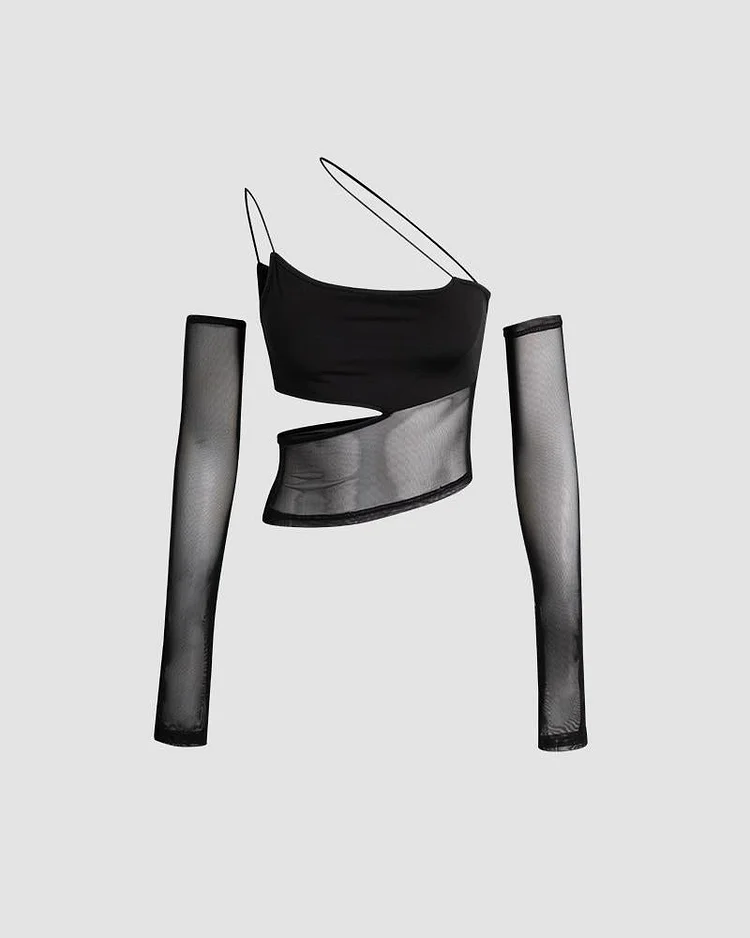Victress Asymmetric Cami Mesh Top with Gloves