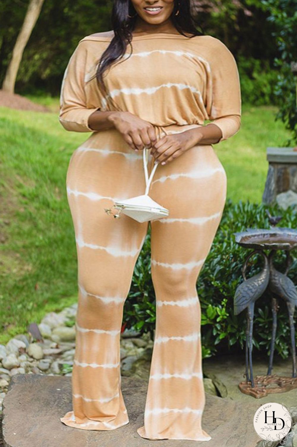 Yellow Fashion Casual Print Basic O Neck Plus Size Jumpsuits