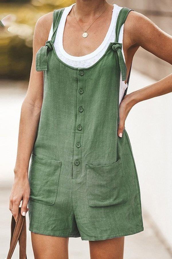 Casual Solid Pocketed Romper